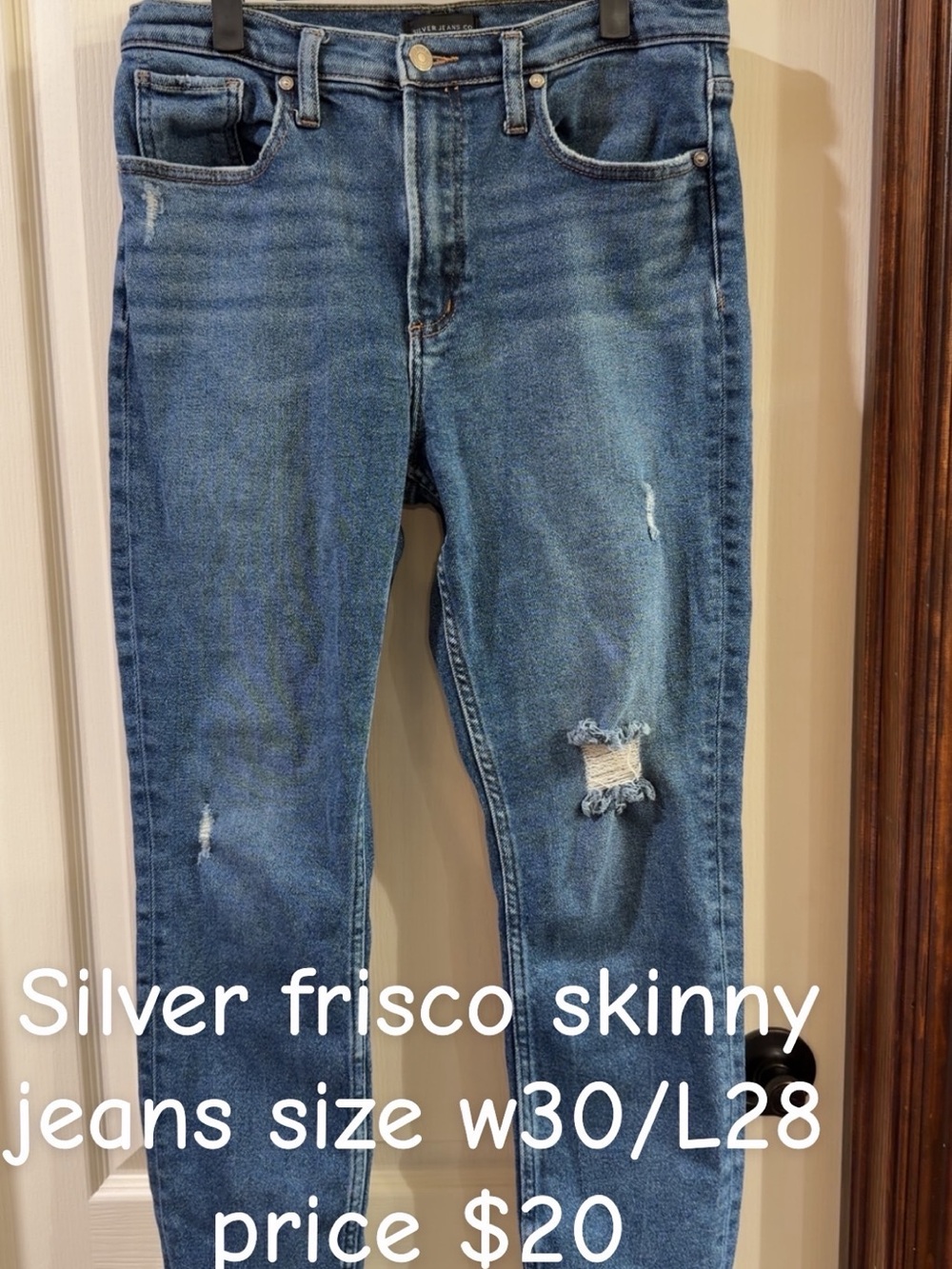 Silver Jeans Frisco Skinny Jeans - Medium Blue with Distressing